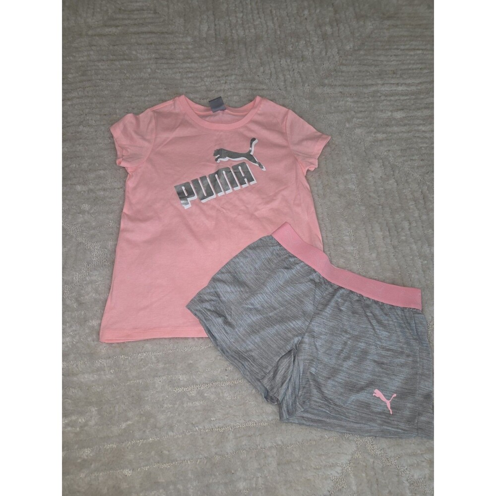 NWOT Girls Size 8 Puma Pink and grey Tee and Shorts 2 Pcs Set B20